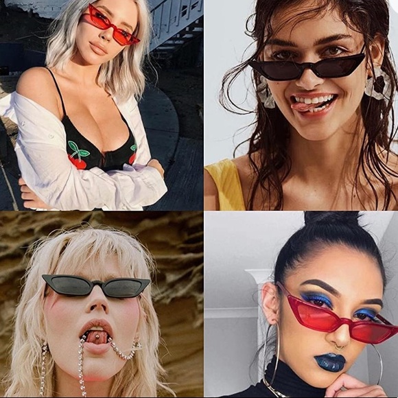 🤍WHITE🤍DK cat eye 90’s trendy sunglasses retro cat eye slim - Picture 4 of 5